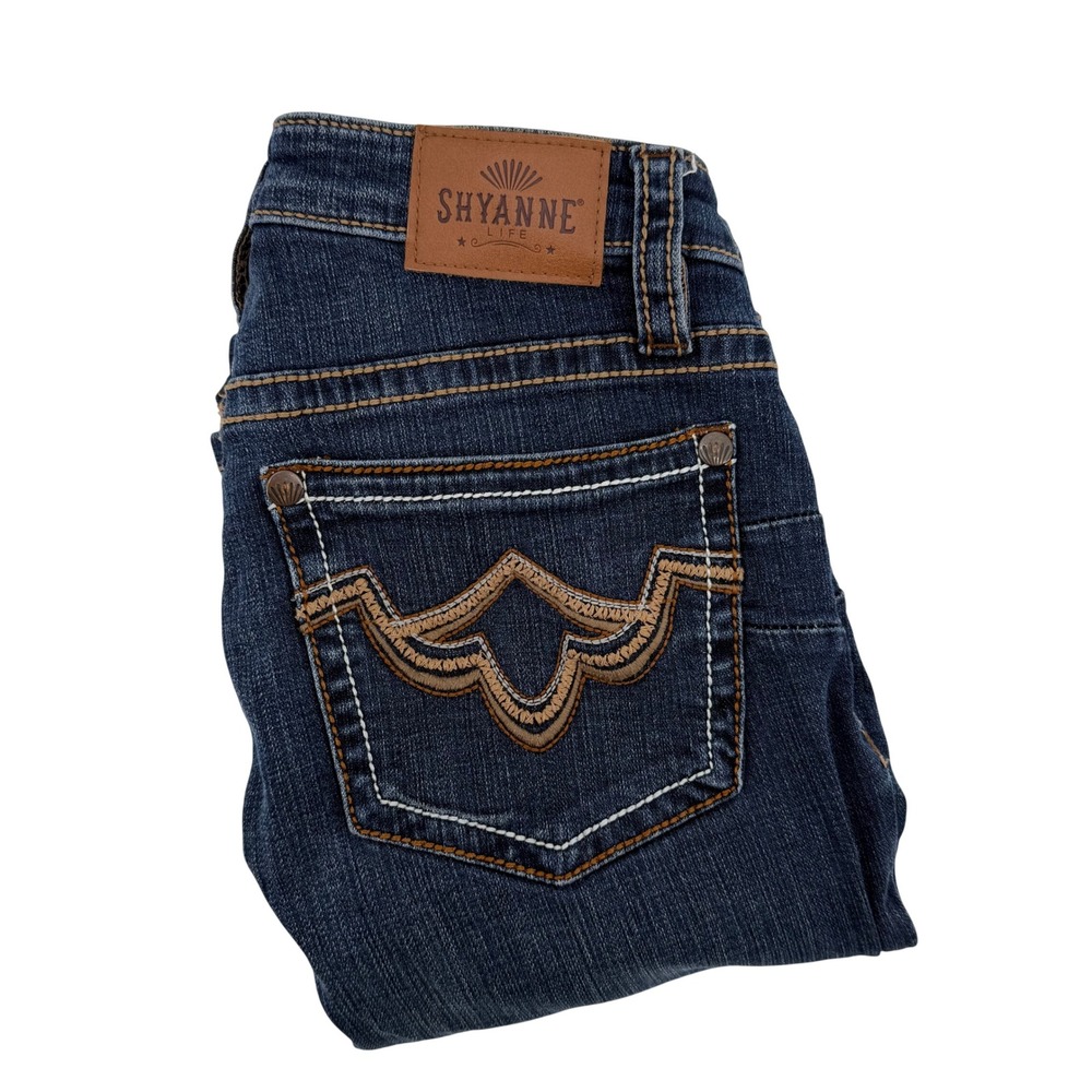 Shyanne Life Womens 28 Short Bootcut Jeans Dark Wash Embroidered Pockets‎ Blue